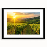 Framed wall art collection showcasing a picturesque vineyard landscape design in a sleek black frame with a mat; perfect for enhancing home decor aesthetics.