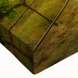 Close-up of a vibrant vineyard landscape wall art design on stretched canvas, showcasing rich green vines and a serene sunset backdrop, perfect for home decor.