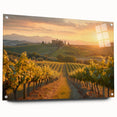Vibrant acrylic glass wall art showcasing a stunning vineyard landscape design, capturing rich greens and earthy tones, perfect for enhancing home decor elegance.