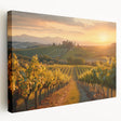 Stretched canvas wall art showcasing a vibrant vineyard landscape design, featuring lush green vines and rolling hills, perfect for home decor enthusiasts.