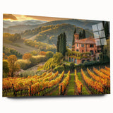 Acrylic glass wall art collection showcasing a vibrant vineyard landscape design, viewed from the side. The artwork features rich colors and intricate details, ideal for enhancing home decor. Perfect for wine enthusiasts and nature lovers.