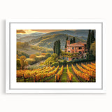 Framed landscape wall art featuring a vineyard design, highlighted by a white mat and sleek frame, ideal for enhancing home decor with a touch of elegance.