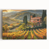 Stretched canvas wall art showcasing a vibrant vineyard landscape design, featuring lush green vines and rolling hills, perfect for enhancing home décor.