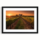 Framed wall art featuring a scenic vineyard landscape design, with a black mat and frame, perfect for enhancing home decor and adding a touch of elegance.