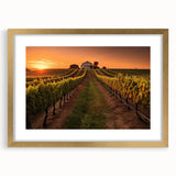 Elegant wall art featuring a vineyard landscape design in a gold frame with matting, showcasing vibrant colors and intricate details, perfect for home decor.