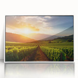 Framed acrylic wall art showcasing a vibrant vineyard landscape design, featuring lush green vines and rolling hills, perfect for enhancing any living space. Ideal for wine enthusiasts and art collectors.