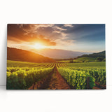 Vibrant stretched canvas wall art depicting a serene vineyard landscape with lush green vines and rolling hills, perfect for adding a touch of nature to home decor.