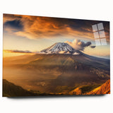 Acrylic glass wall art displaying a vibrant volcano landscape design, showcasing vivid colors and intricate details, ideal for modern home decor.