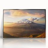 Framed wall art collection featuring a stunning volcanic landscape design in vibrant colors, accented with a sleek silver frame, ideal for home decor.