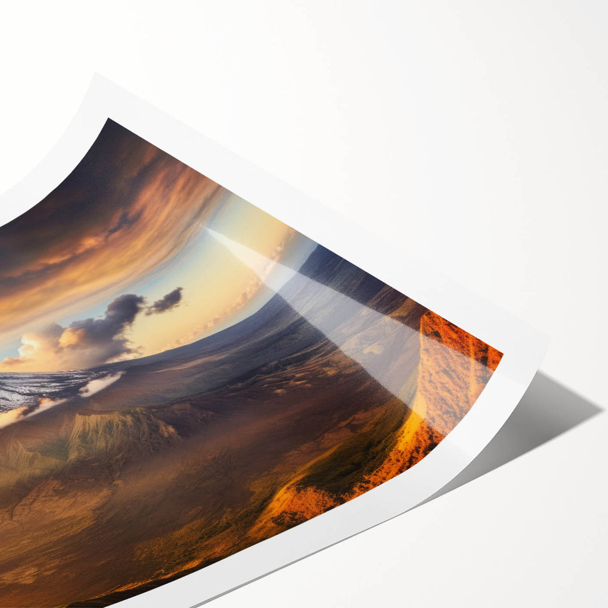 Vibrant rolled canvas print showcasing a stunning volcano landscape design, perfect for home decor. The artwork features rich colors and dynamic textures, highlighting the natural beauty and power of volcanic scenery. Ideal for adding an adventurous touch to any space.