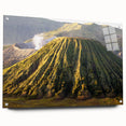 Acrylic wall art piece showcasing a vibrant volcano landscape design, mounted with pins for a dynamic display, perfect for modern home décor enthusiasts.