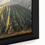 Framed canvas art showcasing a vibrant volcano landscape with rich colors and intricate details, perfect for enhancing home decor and creating a focal point.
