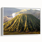 Framed canvas wall art showcasing a vibrant volcano landscape design, featuring bold colors and intricate details, ideal for home decor and artistic expression.