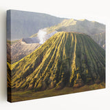 Stretched canvas wall art featuring a striking volcano landscape design, showcasing vibrant colors and intricate details, perfect for home decor.