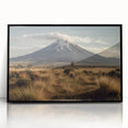Framed acrylic wall art featuring a striking volcanic landscape design, showcasing vibrant colors and dramatic contrasts, perfect for modern home decor.
