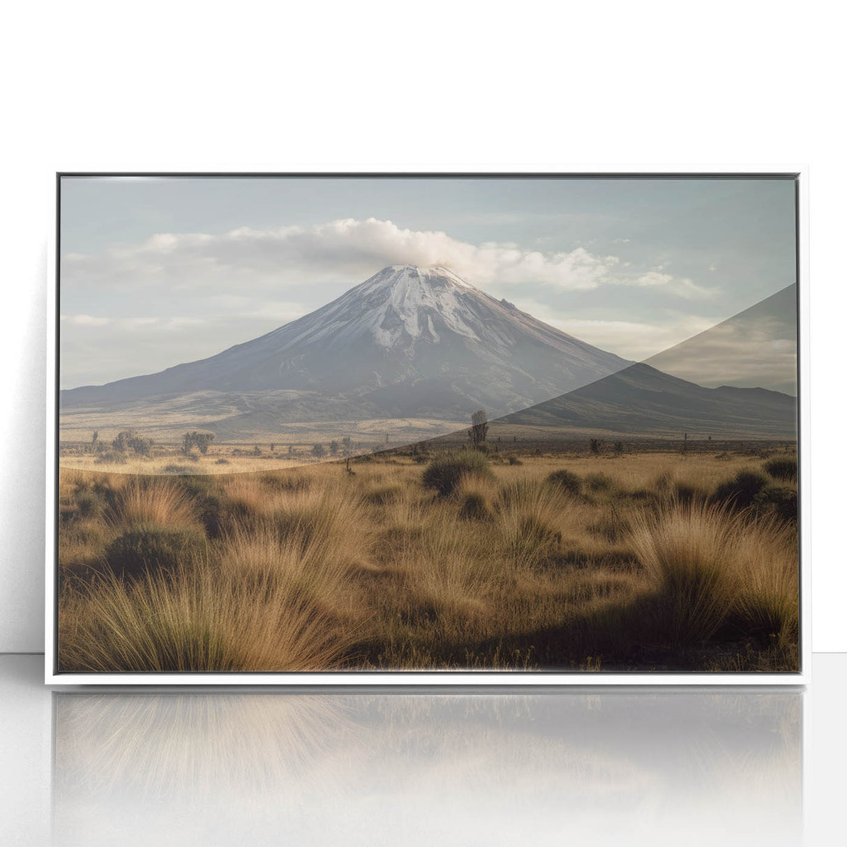 Framed wall art collection featuring a vibrant volcanic landscape design with rich colors and intricate details, displayed in a sleek white frame.