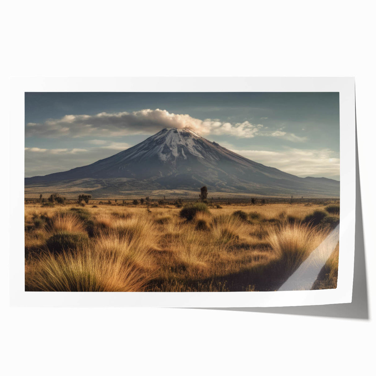 Vibrant rolled print of a stunning volcano landscape artwork, showcasing fiery reds and deep blacks, perfect for enhancing home decor in a modern setting.