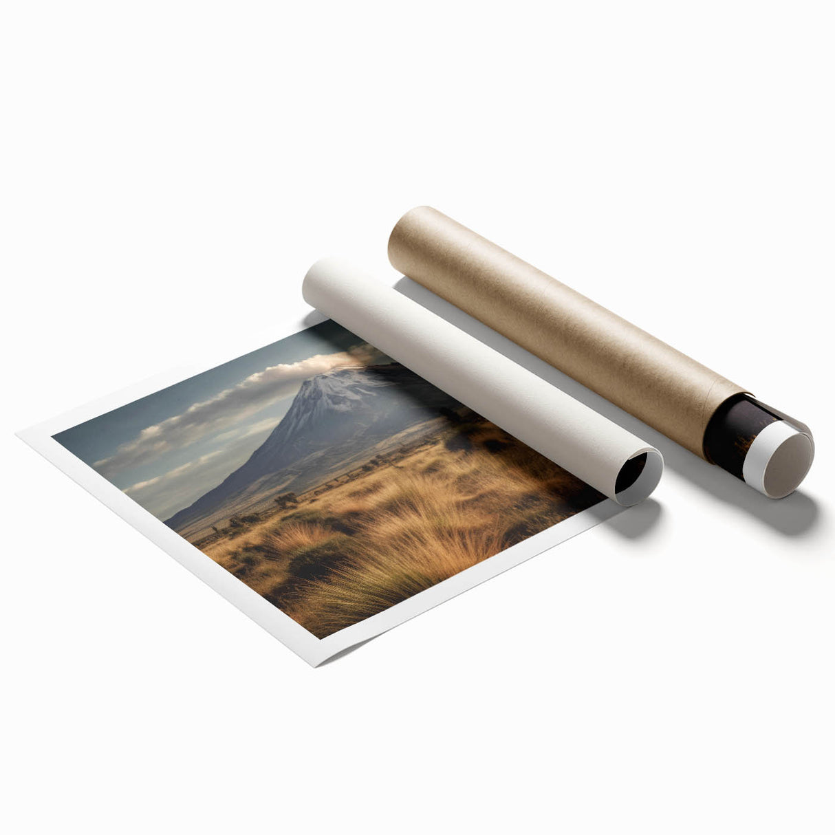 Vibrant rolled print showcasing a stunning volcanic landscape design with rich colors and intricate details, perfect for enhancing home decor and art collections.