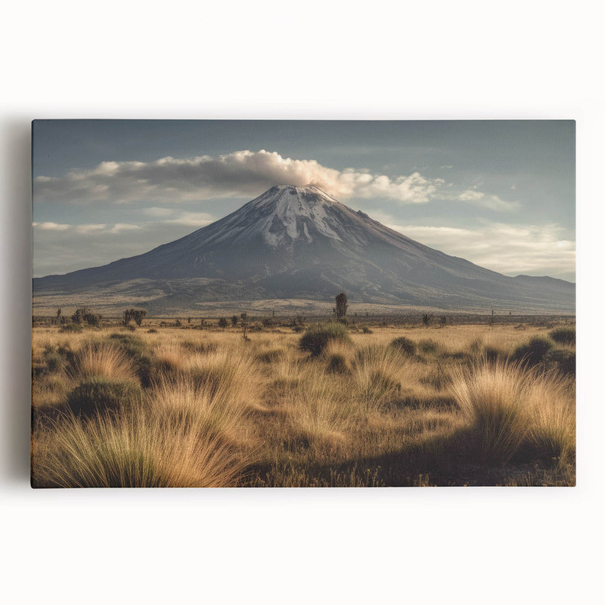 Stretched canvas wall art featuring a vibrant volcanic landscape with rich colors and dramatic textures, ideal for adding a bold accent to home decor.