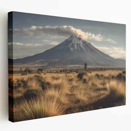 Stretched canvas artwork depicting a vibrant volcano landscape, showcasing rich colors and dramatic scenery, perfect for home decor and art enthusiasts.