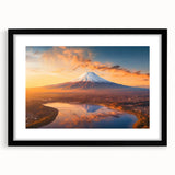Framed wall art collection showcasing a vibrant volcano landscape design, featuring a sleek black frame and mat, perfect for modern home decor.