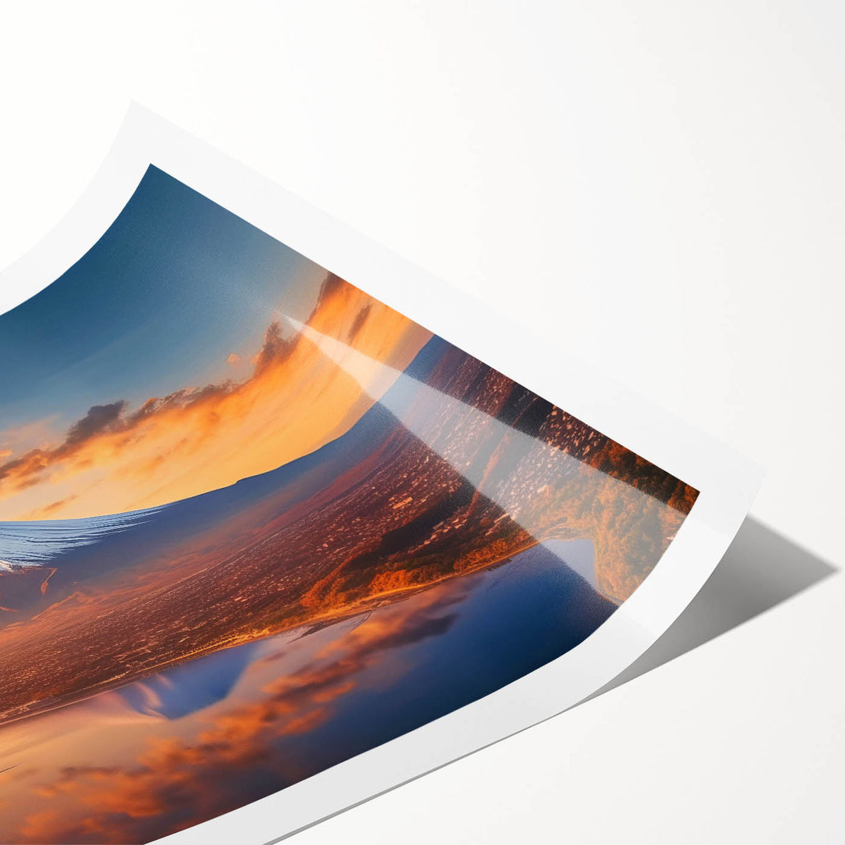 Vibrant rolled print of a volcanic landscape featuring rich colors and dramatic textures, ideal for home decor, enhancing any interior space with natural beauty.
