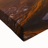 Vibrant close-up of a stretched canvas wall art piece showcasing a dramatic volcano landscape design with rich colors and intricate details, perfect for home decor.