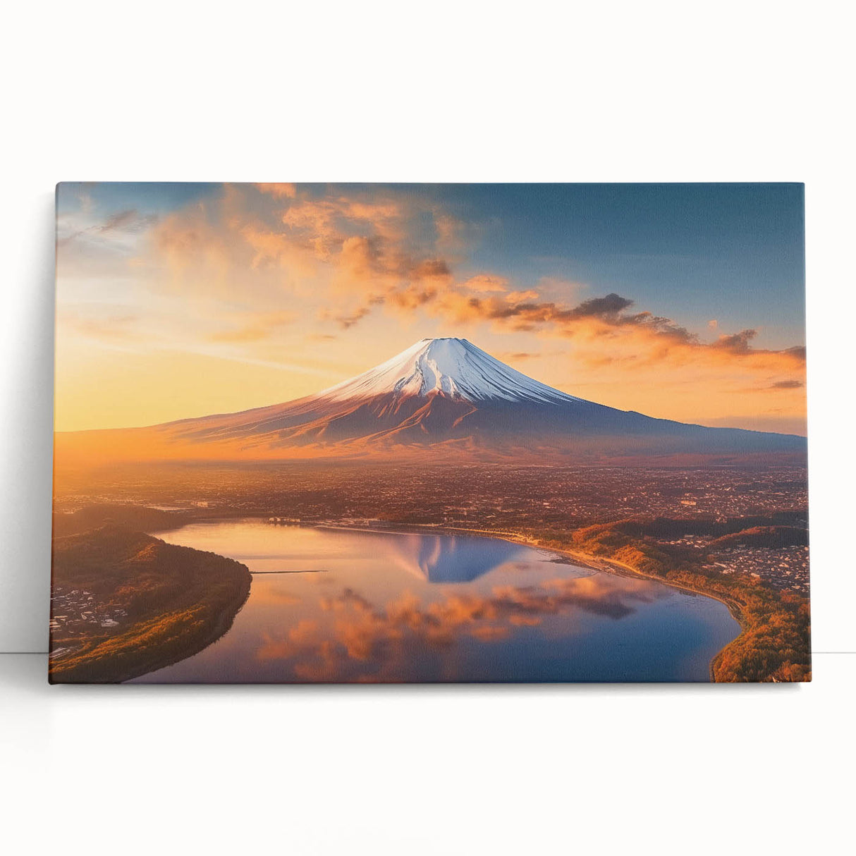 Stretched canvas wall art featuring a vibrant volcano landscape design, showcasing rich colors and dramatic contrasts, perfect for home decor.