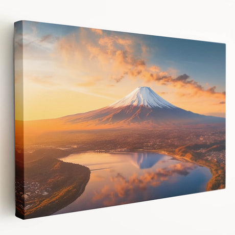 Stretched canvas wall art featuring a stunning volcano landscape design, showcasing vibrant colors and intricate details that evoke the beauty of nature, perfect for home decor.