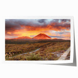 Vibrant landscape wall art print showcasing a dramatic volcano scene with vivid colors and intricate details, perfect for home decor or art collection. The rolled print is designed for easy framing and display, enhancing any interior space with a touch of natural beauty and adventure.