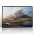 Framed acrylic wall art showcasing a vibrant volcano landscape design, featuring bold colors and intricate details, perfect for modern home decor.