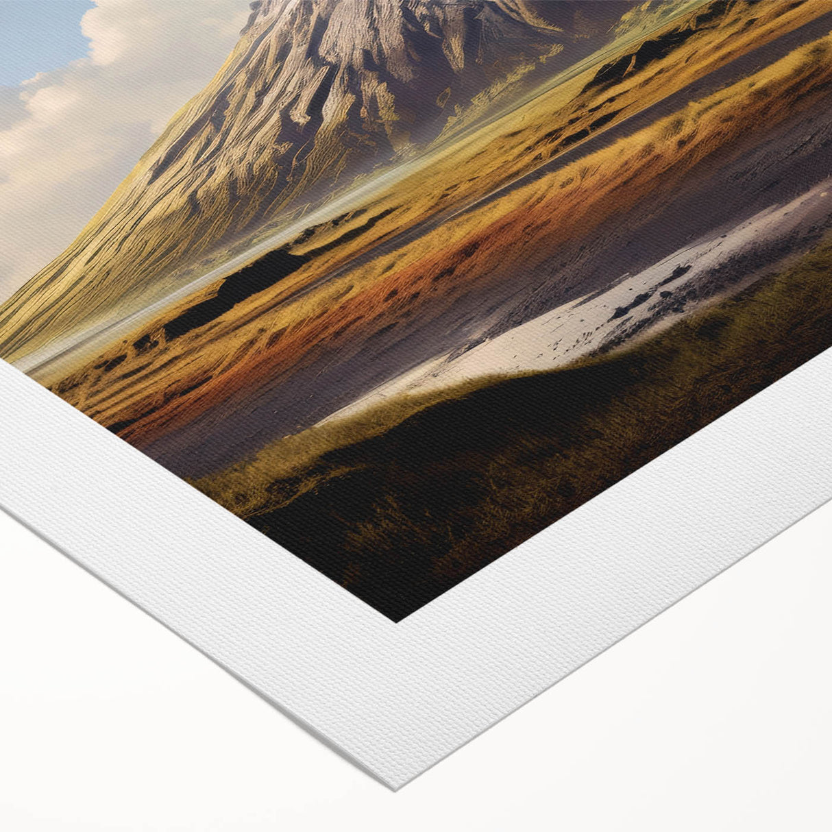 Vibrant rolled canvas wall art showcasing a stunning volcano landscape design, featuring rich colors and intricate details, perfect for home decor and art enthusiasts.