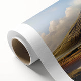 Vibrant rolled canvas depicting a stunning volcano landscape design, showcasing vivid colors and intricate details, perfect for home decor or art enthusiasts.