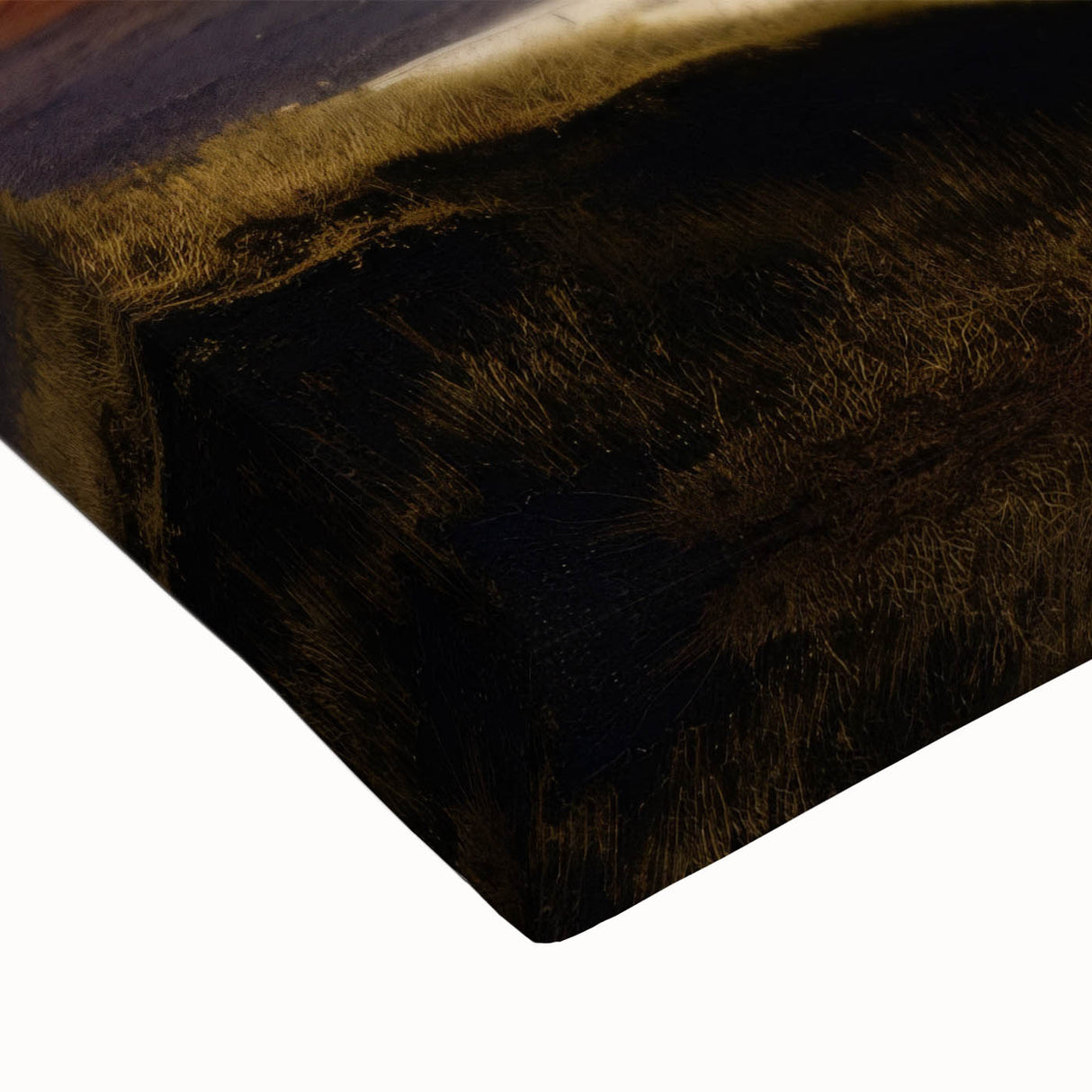 Close-up of a vibrant stretched canvas featuring a dramatic volcano landscape design, showcasing rich colors and intricate details ideal for modern home decor.