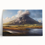 Vibrant stretched canvas wall art showcasing a dramatic volcano landscape design, featuring rich colors and dynamic textures, ideal for home decor enhancement.