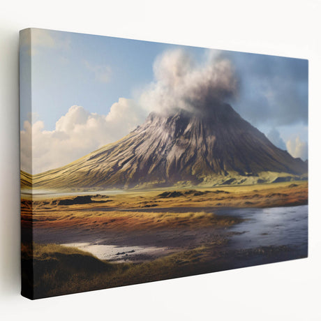 Vibrant stretched canvas wall art featuring a dramatic volcano landscape design, showcasing rich colors and intricate details, perfect for home decor.