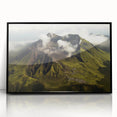 Framed acrylic wall art featuring a vibrant volcano landscape design, showcasing bold colors and intricate details, perfect for adding a dramatic touch to home decor.