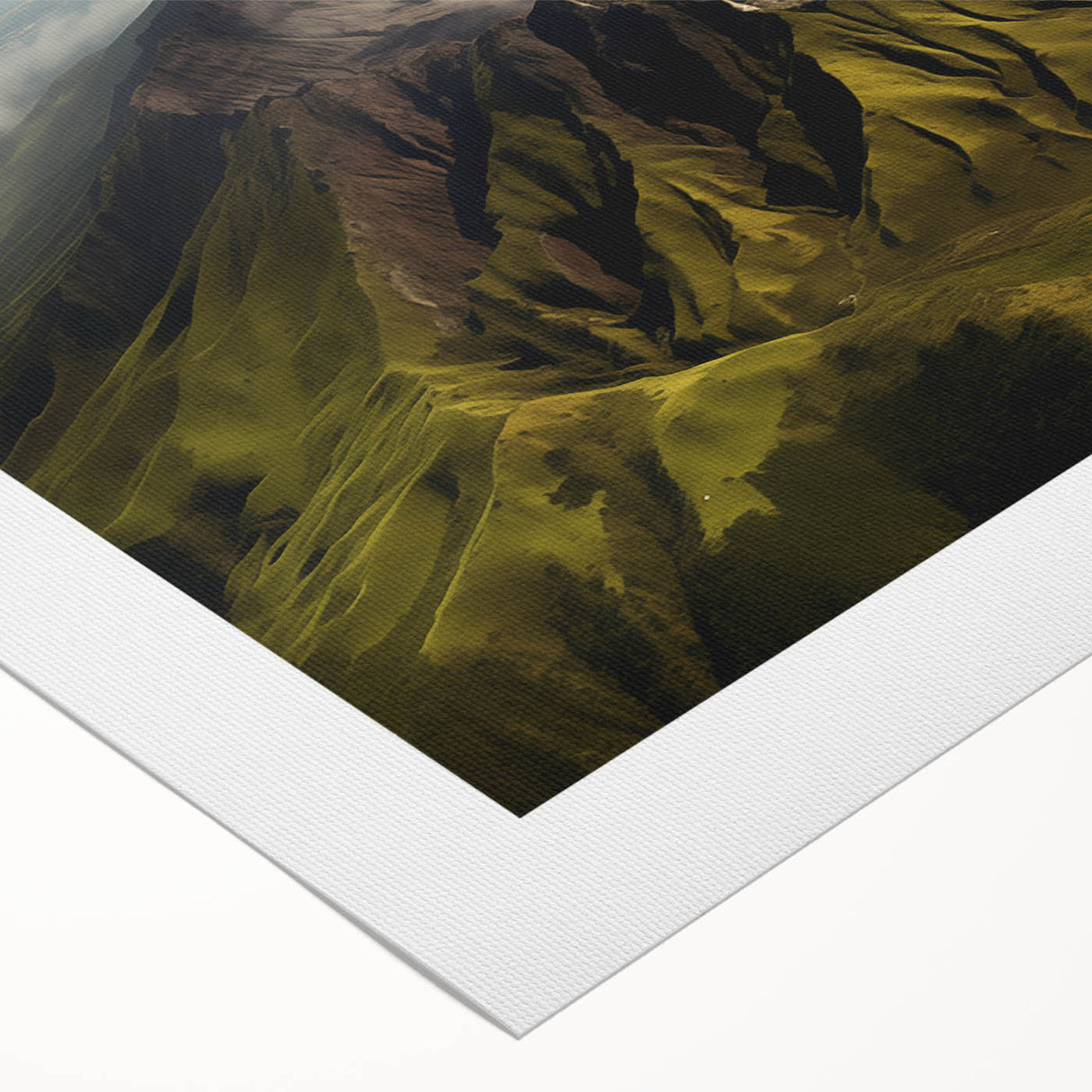 Vibrant rolled canvas featuring a stunning volcano landscape design with rich colors and textured details, perfect for home decor and wall art collection.