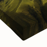 Close-up of a vibrant stretched canvas featuring a detailed volcano landscape design, showcasing rich colors and textures, ideal for home decor enthusiasts.