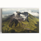Vibrant stretched canvas wall art showcasing an abstract volcano landscape in bold colors, perfect for modern home decor, enhancing any living space with its dynamic design.