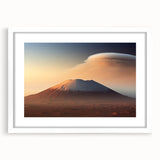 Framed wall art featuring a vibrant volcano landscape design, highlighted with a white mat, showcasing rich colors and intricate details for a striking home decor piece.
