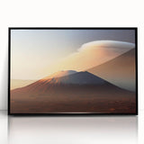 Framed acrylic wall art depicting a vibrant volcano landscape design, featuring dynamic colors of orange and black, perfect for enhancing modern home decor.