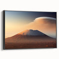 Framed canvas wall art showcasing a striking black and white volcano design, featuring a sleek side view that highlights its modern aesthetic, perfect for home decor.