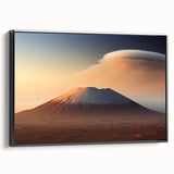 Framed canvas wall art showcasing a striking black and white volcano design, featuring a sleek side view that highlights its modern aesthetic, perfect for home decor.
