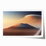Colorful volcano landscape wall art print showcasing vibrant reds and oranges against a dark blue sky. Ideal for home decor, emphasizing natural beauty and artistry.