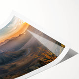 Vibrant volcano landscape wall art print showcasing bold colors and dynamic patterns, elegantly rolled for easy framing and display. Perfect for modern decor.