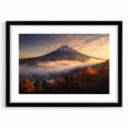 Framed landscape wall art depicting a vibrant volcano scene, featuring rich colors and a black mat for an elegant presentation, ideal for home decor.