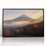 Framed acrylic wall art showcasing a vibrant volcanic landscape in rich colors, with a sleek black frame, perfect for modern home decor and art enthusiasts.