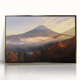 Framed acrylic wall art featuring a vibrant volcanic landscape design with gold accents, perfect for modern decor, enhancing any living space with its striking colors and textures.