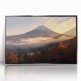 Framed acrylic wall art showcasing a stunning volcanic landscape design in vibrant colors, set in a sleek silver frame, perfect for modern home decor.